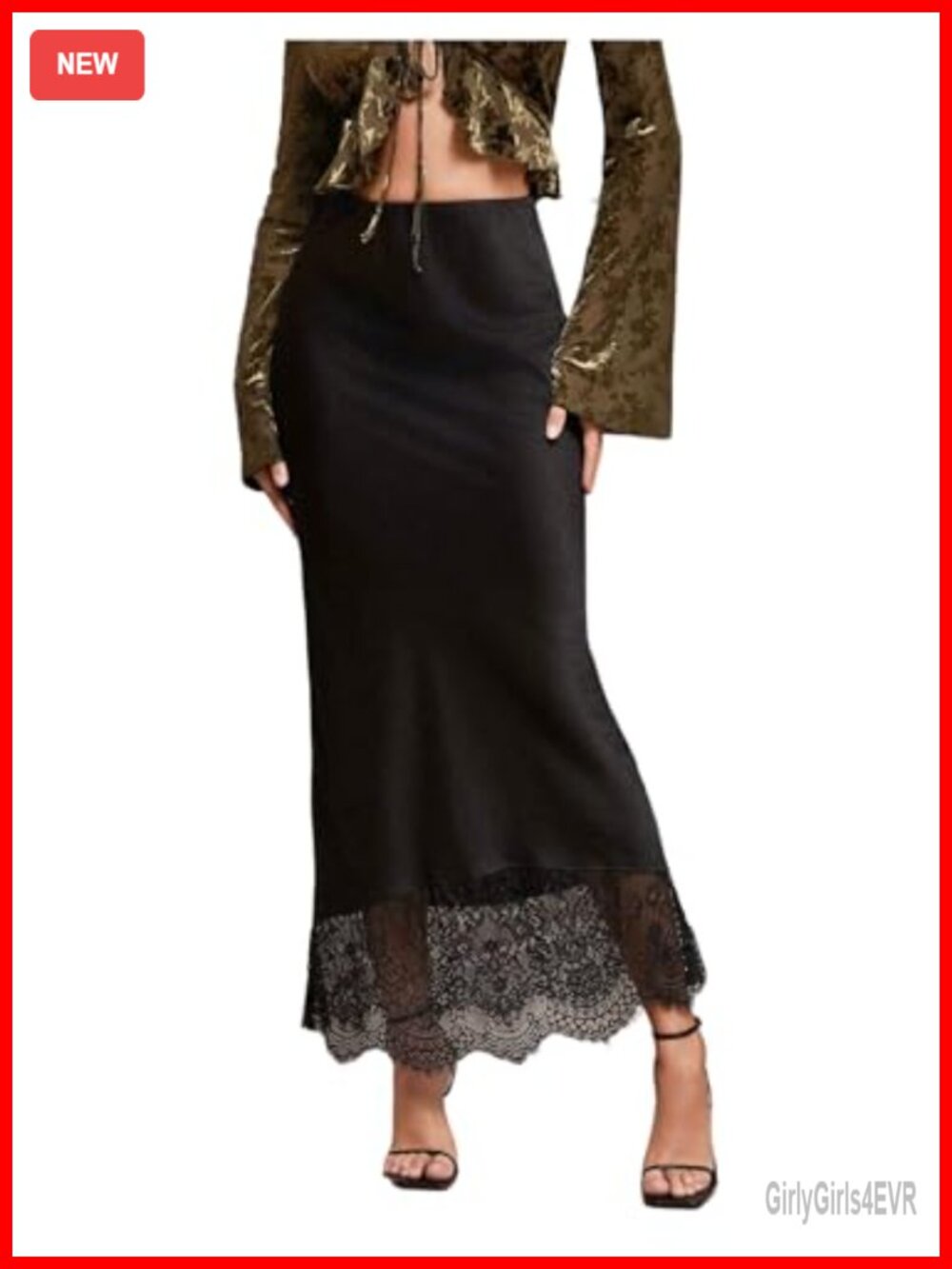 Satin Lace Maxi Skirt High Waist Fishtail Long Skirt